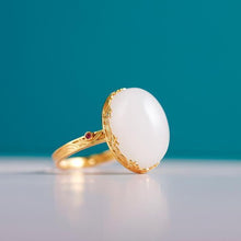 Load image into Gallery viewer, Designer Original Natural Fine White Jade Oval Opening Adjustable Ring Retro Style High-end Ladies Jewelry
