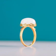 Load image into Gallery viewer, Designer Original Natural Fine White Jade Oval Opening Adjustable Ring Retro Style High-end Ladies Jewelry
