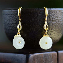 Load image into Gallery viewer, Designer Original Natural Fine White Jade Round Earrings Elegant Luxury Ladies Silver Jewelry
