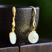 Load image into Gallery viewer, Designer Original Natural Fine White Jade Round Earrings Elegant Luxury Ladies Silver Jewelry
