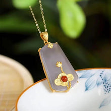 Load image into Gallery viewer, Designer Original Natural Fine Smoky Jade Lotus Gilt Necklace Pendant Retro Elegant Lady Silver Jewelry
