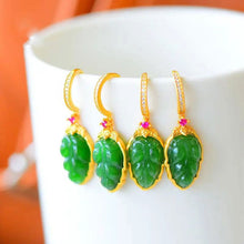 Load image into Gallery viewer, Lokaloca Original Natural Fine Jade Green Leaf Earrings
