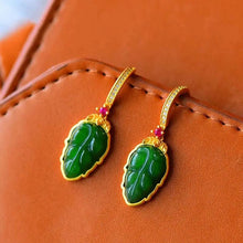 Load image into Gallery viewer, Lokaloca Original Natural Fine Jade Green Leaf Earrings
