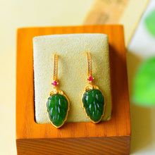 Load image into Gallery viewer, Lokaloca Original Natural Fine Jade Green Leaf Earrings
