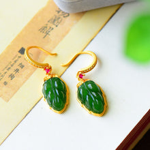 Load image into Gallery viewer, Lokaloca Original Natural Fine Jade Green Leaf Earrings
