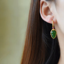 Load image into Gallery viewer, Lokaloca Original Natural Fine Jade Green Leaf Earrings
