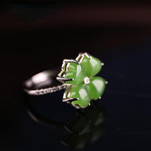 Load image into Gallery viewer, Designer Original New Natural Fine Jade Spinach Green Opening Adjustable Ring Exquisite and Elegant Ladies Silver Jewelry
