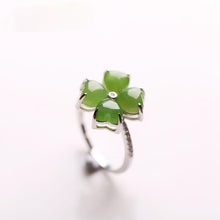 Load image into Gallery viewer, Designer Original New Natural Fine Jade Spinach Green Opening Adjustable Ring Exquisite and Elegant Ladies Silver Jewelry
