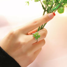 Load image into Gallery viewer, Designer Original New Natural Fine Jade Spinach Green Opening Adjustable Ring Exquisite and Elegant Ladies Silver Jewelry
