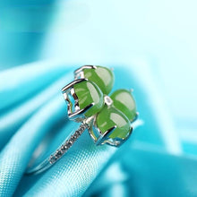 Load image into Gallery viewer, Designer Original New Natural Fine Jade Spinach Green Opening Adjustable Ring Exquisite and Elegant Ladies Silver Jewelry
