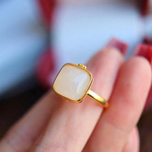 Load image into Gallery viewer, Designer Original New Natural Fine White Jade Opening Adjustable Ring Retro Vintage Style Ladies Silver Jewelry
