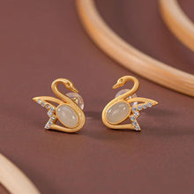 Load image into Gallery viewer, Designer Original Natural Fine Jade Swan Earrings Fashion Exquisite Ladies Silver Jewelry
