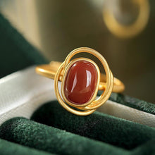 Load image into Gallery viewer, Designer Original Natural Southern Red Agate Retro Fashion Ladies Silver Jewelry Opening Adjustable Ring
