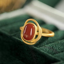 Load image into Gallery viewer, Designer Original Natural Southern Red Agate Retro Fashion Ladies Silver Jewelry Opening Adjustable Ring
