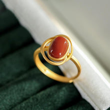 Load image into Gallery viewer, Designer Original Natural Southern Red Agate Retro Fashion Ladies Silver Jewelry Opening Adjustable Ring
