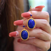 Load image into Gallery viewer, Designer Original Oval Lapis Lazuli Earrings Exquisite Ladies Silver Jewelry
