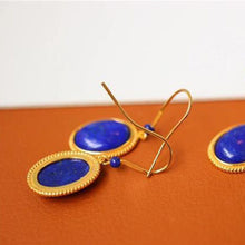 Load image into Gallery viewer, Designer Original Oval Lapis Lazuli Earrings Exquisite Ladies Silver Jewelry
