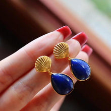 Load image into Gallery viewer, Designer Original Oval Lapis Lazuli Earrings Exquisite Ladies Silver Jewelry
