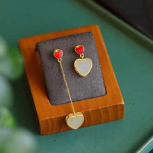 Load image into Gallery viewer, Designer Original Heart-shaped Fine White Jade Earrings Cute and Sweet Women&#39;s Silver Jewelry
