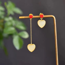 Load image into Gallery viewer, Designer Original Heart-shaped Fine White Jade Earrings Cute and Sweet Women&#39;s Silver Jewelry
