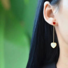 Load image into Gallery viewer, Designer Original Heart-shaped Fine White Jade Earrings Cute and Sweet Women&#39;s Silver Jewelry
