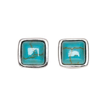 Load image into Gallery viewer, Designer Original Retro Vintage Style Inlaid Turquoise Square Earrings Exquisite Small and Simple Ladies Silver Jewelry
