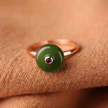 Load image into Gallery viewer, Designer Original Rose Gold Inlaid Natural Fine Jade Jasper Opening Adjustable Ring Elegant Charm Ladies Jewelry
