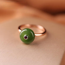 Load image into Gallery viewer, Designer Original Rose Gold Inlaid Natural Fine Jade Jasper Opening Adjustable Ring Elegant Charm Ladies Jewelry
