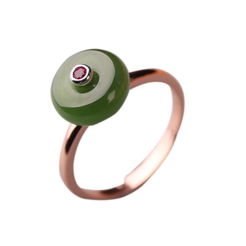 Designer Original Rose Gold Inlaid Natural Fine Jade Jasper Opening Adjustable Ring Elegant Charm Ladies Jewelry