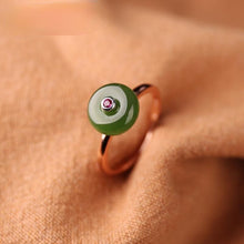 Load image into Gallery viewer, Designer Original Rose Gold Inlaid Natural Fine Jade Jasper Opening Adjustable Ring Elegant Charm Ladies Jewelry
