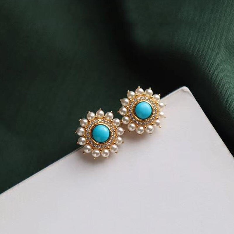 Designer Original Turquoise Pearl Earrings Simple and Exquisite Charm Ladies Silver Jewelry