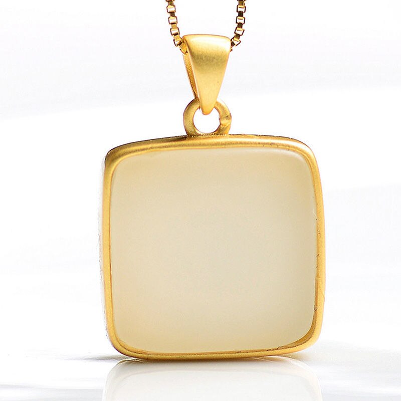 Lokaloca White Jade Square Pendant Necklace