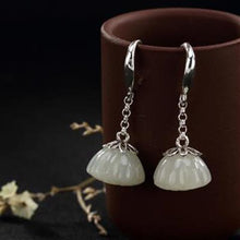 Load image into Gallery viewer, Designer Original Silver Inlaid Fine Jade Lotus Earrings Retro Elegance and Exquisite Charm Ladies Jewelry
