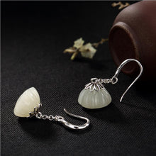 Load image into Gallery viewer, Designer Original Silver Inlaid Fine Jade Lotus Earrings Retro Elegance and Exquisite Charm Ladies Jewelry
