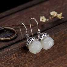 Load image into Gallery viewer, Designer Original Silver Inlaid Fine Jade Lotus Earrings Retro Ladies Exquisite Silver Jewelry
