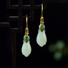 Load image into Gallery viewer, Designer Original Silver Inlaid Fine Jade Flower Earrings Elegant Charm and Exquisite Jewelry for Women
