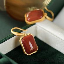 Load image into Gallery viewer, Designer Original Silver Inlaid Southern Red Agate Earrings Luxury Ladies Jewelry
