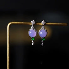 Load image into Gallery viewer, Designer Original Silver Inlaid Ice Purple Jade Round Earrings Fashion Ladies Jewelry
