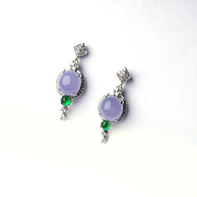 Load image into Gallery viewer, Designer Original Silver Inlaid Ice Purple Jade Round Earrings Fashion Ladies Jewelry
