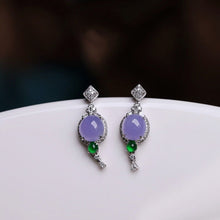 Load image into Gallery viewer, Designer Original Silver Inlaid Ice Purple Jade Round Earrings Fashion Ladies Jewelry
