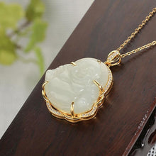 Load image into Gallery viewer, Designer Original Silver Inlaid Natural Fine White Jade Maitreya Buddha Pendant Necklace Elegant Lucky Jewelry
