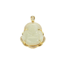 Load image into Gallery viewer, Designer Original Silver Inlaid Natural Fine White Jade Maitreya Buddha Pendant Necklace Elegant Lucky Jewelry
