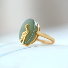 Load image into Gallery viewer, Designer Original Silver Inlaid Natural Fine Jade Crane Opening Adjustable Ring Simple Retro Men and Women Jewelry
