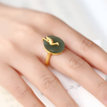 Load image into Gallery viewer, Designer Original Silver Inlaid Natural Fine Jade Crane Opening Adjustable Ring Simple Retro Men and Women Jewelry
