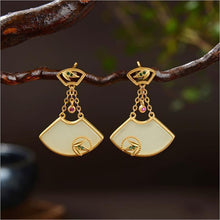 Load image into Gallery viewer, Designer Original Silver Inlaid Natural Fine White Jade Earrings Ladies Exquisite Charm Jewelry
