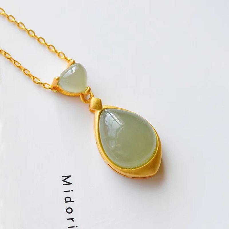 Designer Original Silver Inlaid Natural Fine Jade Pendant Necklace Retro Elegance and Exquisite Charm Ladies Jewelry