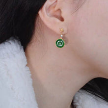 Load image into Gallery viewer, Lokaloca Original Silver Inlaid Natural Jade Round Earrings
