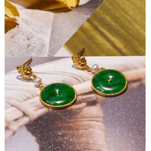 Load image into Gallery viewer, Lokaloca Original Silver Inlaid Natural Jade Round Earrings
