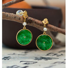 Load image into Gallery viewer, Lokaloca Original Silver Inlaid Natural Jade Round Earrings
