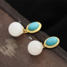 Load image into Gallery viewer, Designer Original Silver Inlaid Natural Turquoise Fine White Jade Earrings Simple and Exquisite Ladies Jewelry
